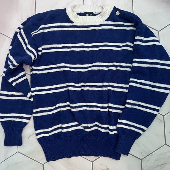 Gap Vintage Blue and White 100% Cotton Striped Sweater Size S - Picture 2 of 5